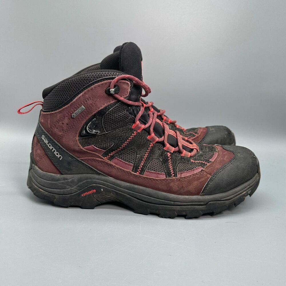 Salomon Authentic Ltr GTX Women's 9 Red Suede Hiking Boots Lace-Up High Top